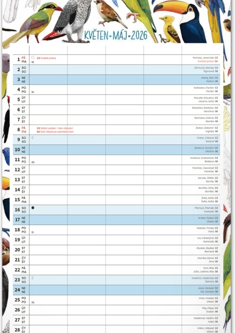 Calendario da parete Pianificatore per Famiglie 2026 con illustrazioni di Animalium