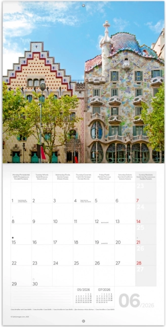 Calendario murale Barcellona 2026, 30 x 30 cm