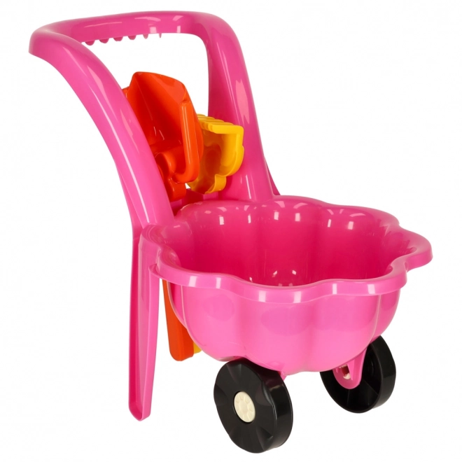 Carriola rosa per bambini con set da giardino margherita