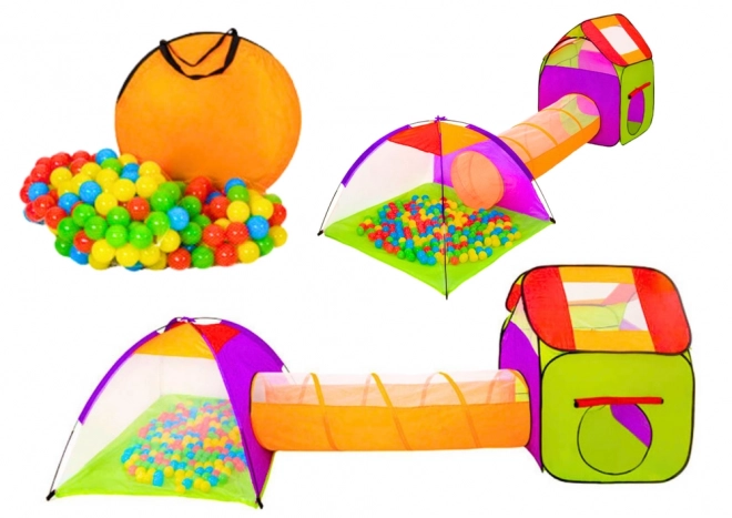 Set da gioco 3 in 1: Casetta, Tenda e Tubi con Palline Colorate