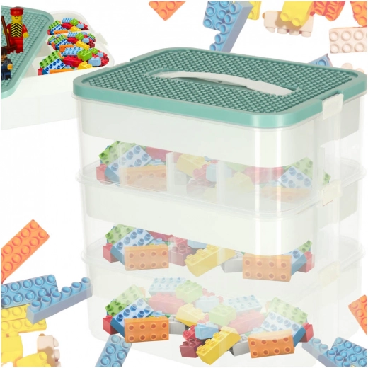 Organizzatore per giocattoli, blocchi e piccoli oggetti con coperchio e scomparti, 3 livelli