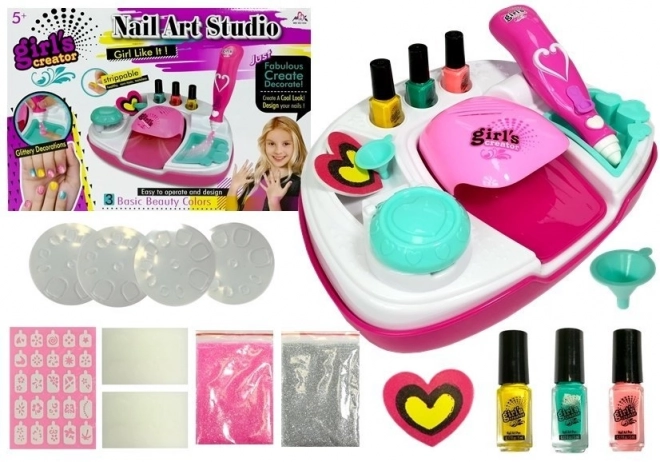 Set manicure con asciugacapelli e glitter