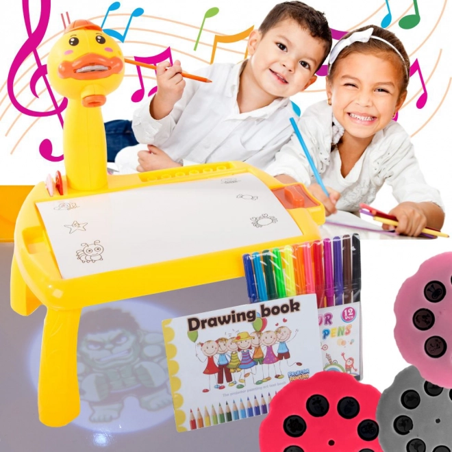 Tavolino da disegno per bambini con proiettore e pennarelli