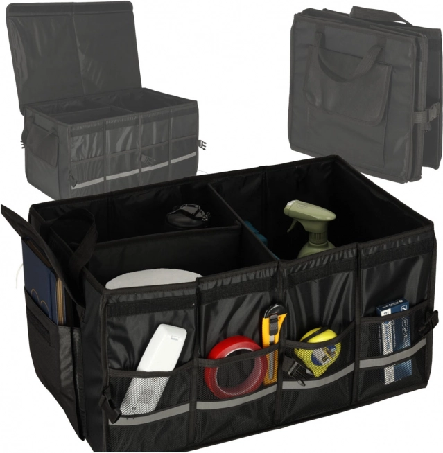 Organizer per bagagliaio auto con elementi riflettenti