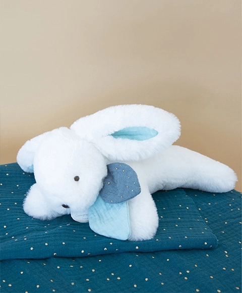 Set regalo con peluche Coniglietto blu scuro 25 cm