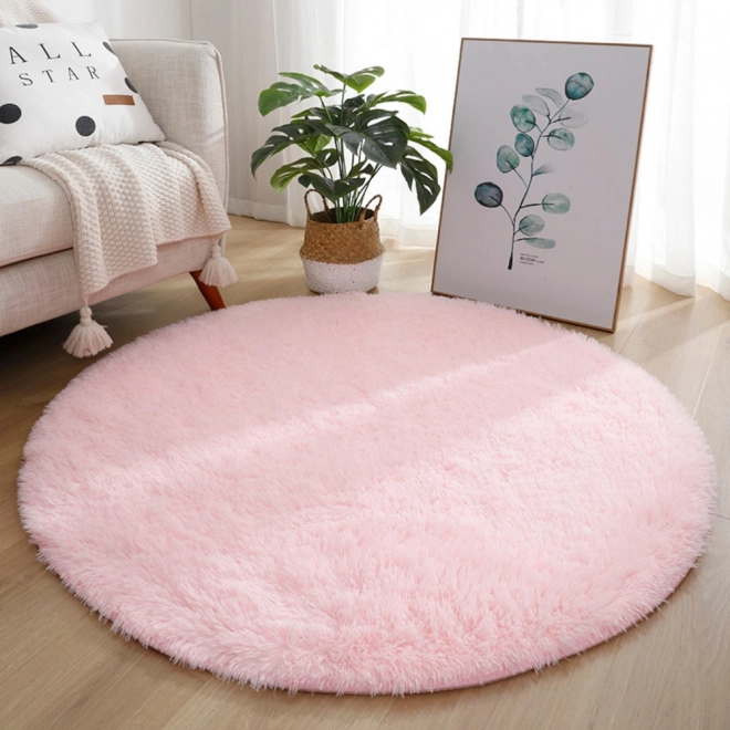 Tappeto rotondo morbido antiscivolo in peluche rosa chiaro 122 cm