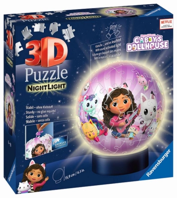 Puzzle sfera 3D Gabby's Dollhouse edizione notte