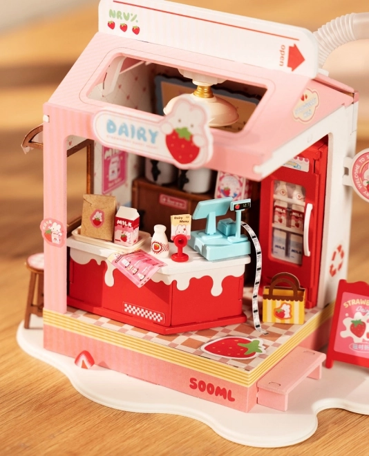 Miniatura casa delle bambole bar latte alla fragola