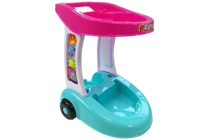 Carrello per pulizie con aspirapolvere rosa