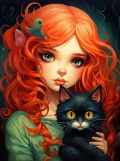 Pittura a diamante Rosso con gatto nero 30x40cm