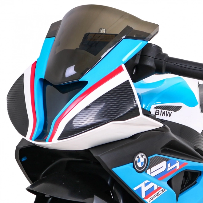 BMW HP4 Motocicletta per bambini a batteria Blu + 3 ruote + LED + MP3 USB + Pelle Eco