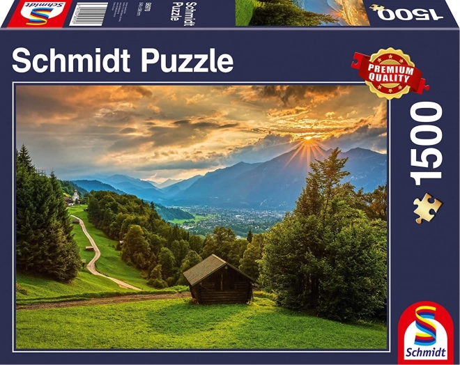 Puzzle Tramonto sul villaggio di montagna Wamberg 1500 pezzi