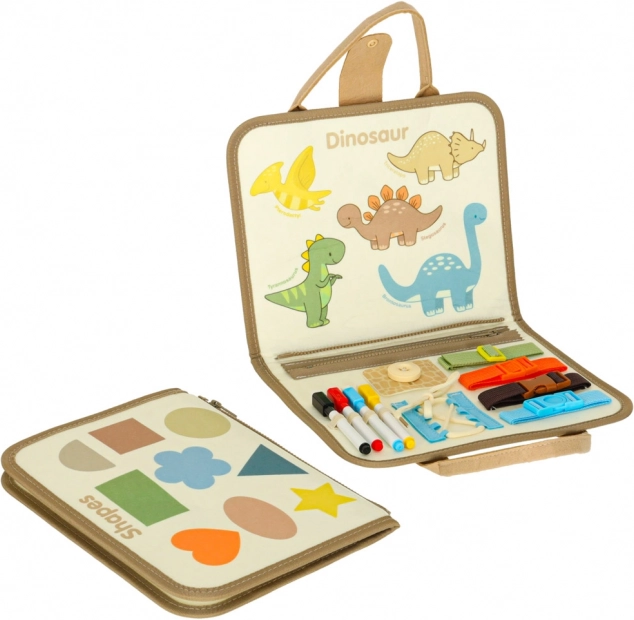 Valigia sensoriale Montessori con dinosauri