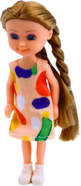 Mini bambola con capelli lunghi in abito 15 cm