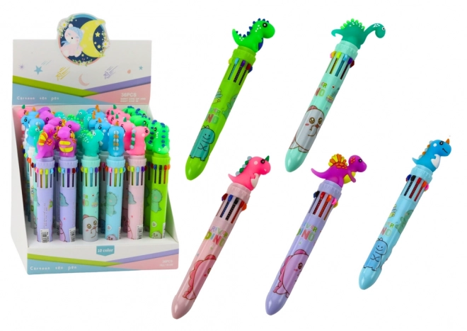 Penna multicolore con dinosauro automatico 10 colori