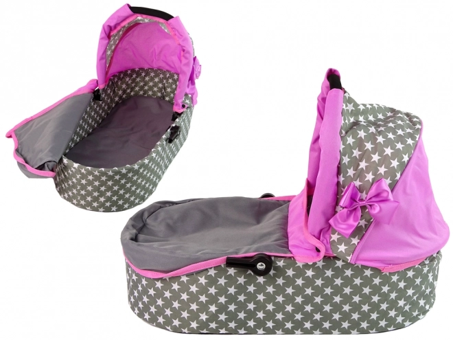 Passeggino Per Bambole 2 in 1 Rosa Stelle