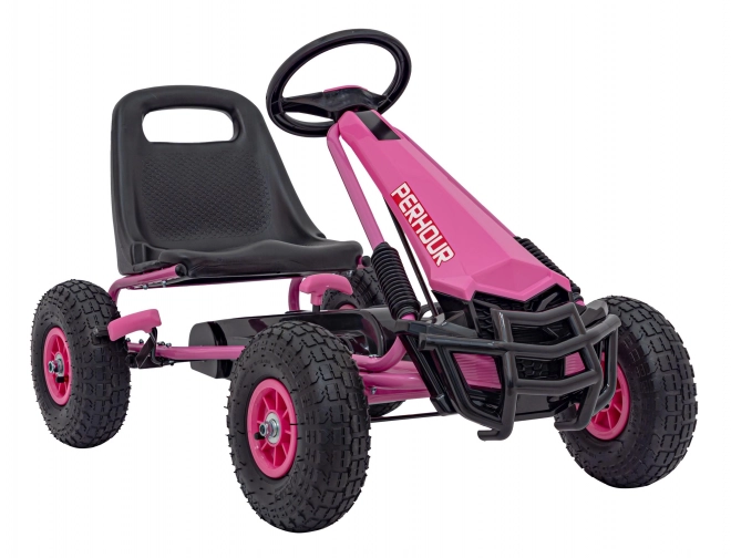 Gokart a pedali rosa per bambini con freno a mano e ruote gonfiabili