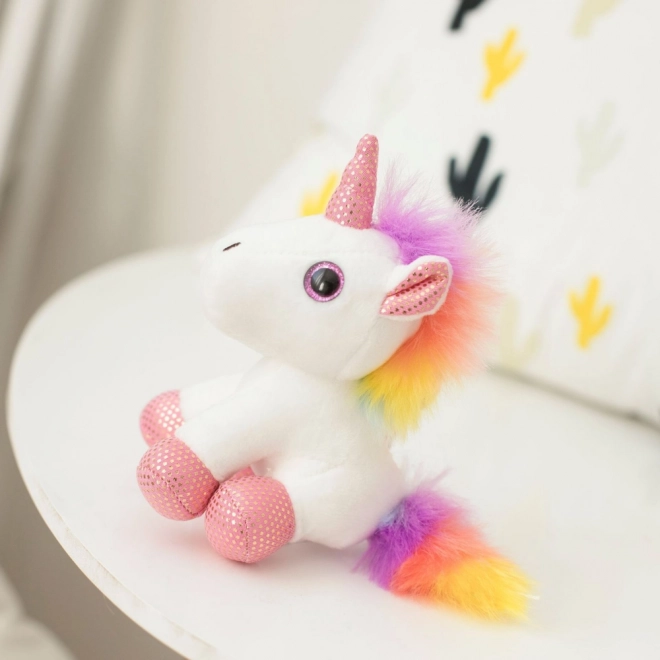 Unicorno peluche portachiavi con anello in metallo bianco 12cm