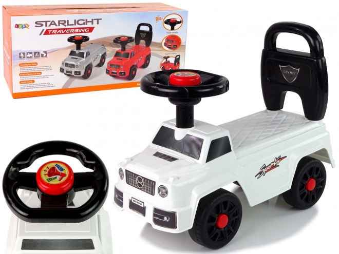 Auto Cavalcabile Bambini con Clacson e Schienale Bianco