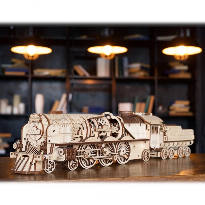 Locomotiva a tender meccanici in legno 3D Ugears