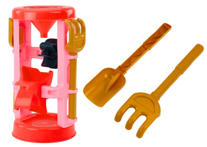 Set giochi da spiaggia con mulino e forme rosa