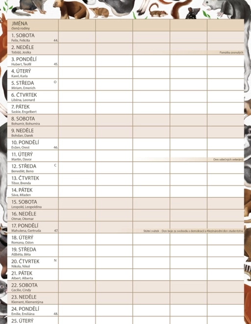 Calendario pianificatore familiare Animalium 2026