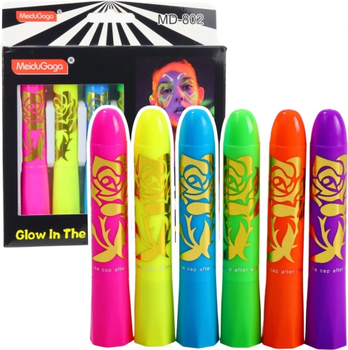 Set di marcatori fluorescenti UV per pittura del viso 6 pezzi