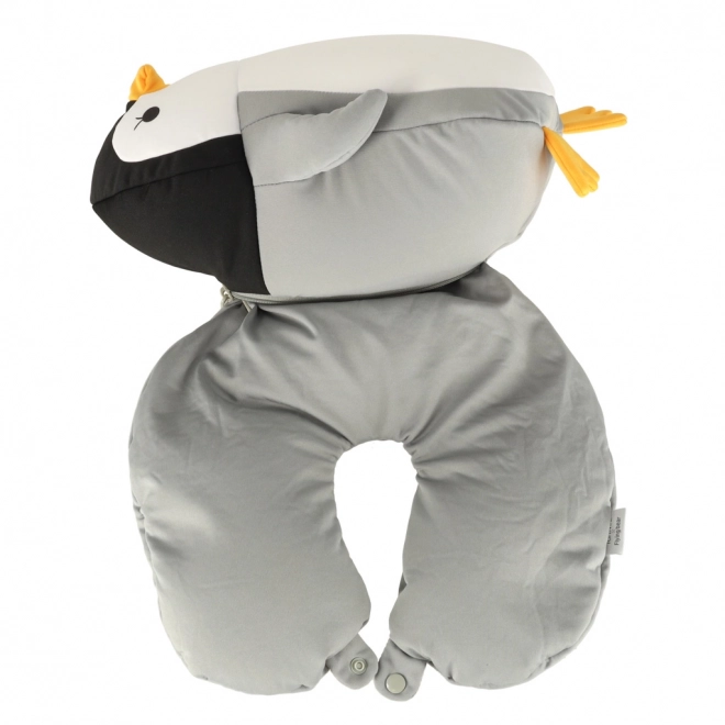 Cuscino da viaggio 2 in 1 a forma di cornetto e peluche pinguino