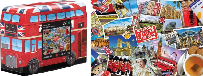 Puzzle autobus di Londra in scatola di metallo