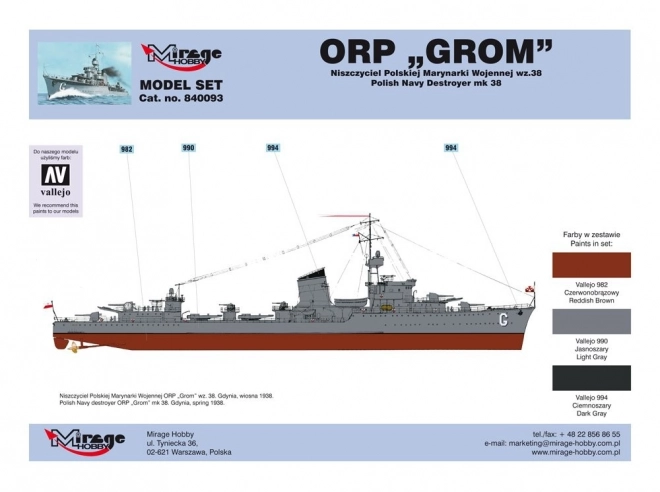 Modello da assemblare del cacciatorpediniere polacco ORP Grom della II Guerra Mondiale