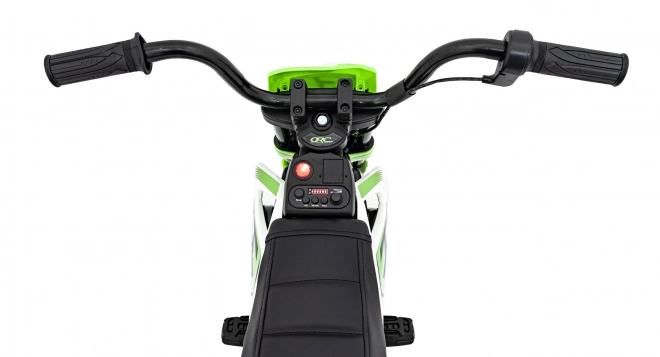 Moto verde per bambini a batteria con pannello audio e ruote in EVA