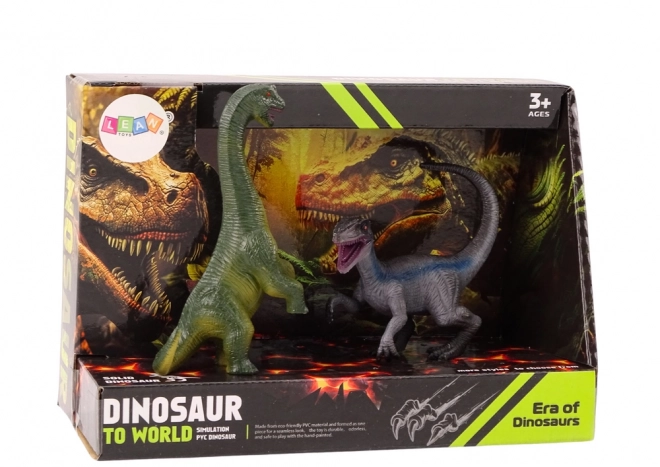 Set di figure dinosauri brachiosauro e velociraptor