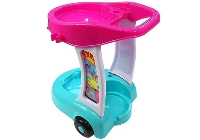 Carrello per pulizie con aspirapolvere rosa