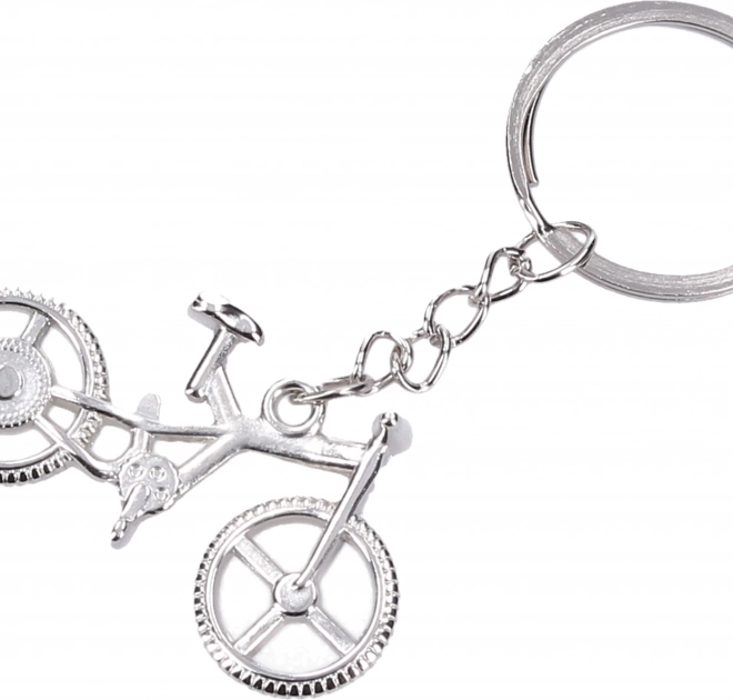 Portachiavi color argento a forma di bicicletta