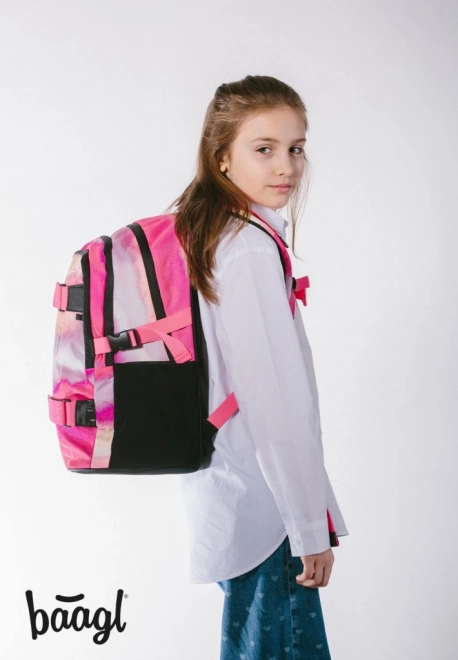 Set scuola 3 pezzi Skate Pink Stripes: zaino, astuccio, sacchetto