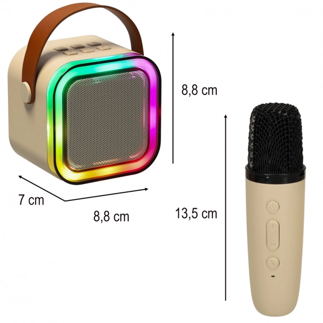 Set karaoke con due microfoni e altoparlante portatile Bluetooth LED beige