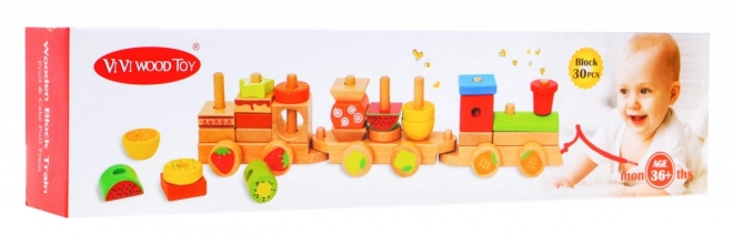 Locomotiva in legno con sorter per bambini 3+ Gioco sensoriale + 27 blocchi