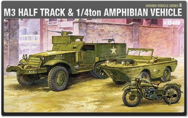 Modelli in plastica di veicoli militari M3 Half Track e Anfibio da 1/4 tonnellata