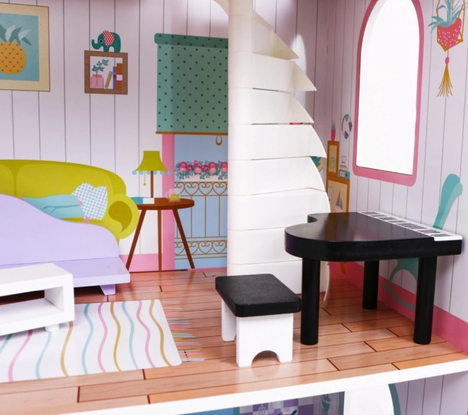 Casa delle bambole in legno Rosa per bambini 3+ con arredi e mobili