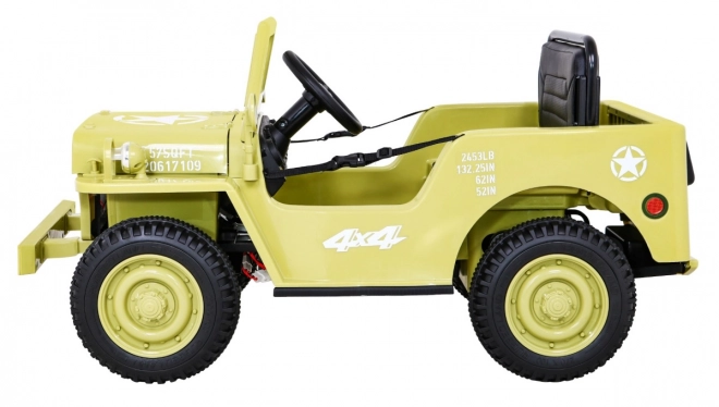 Auto militare retrò per bambini beige + trazione 4x4 + telecomando + 2 portabagagli + avvio lento + MP3 LED