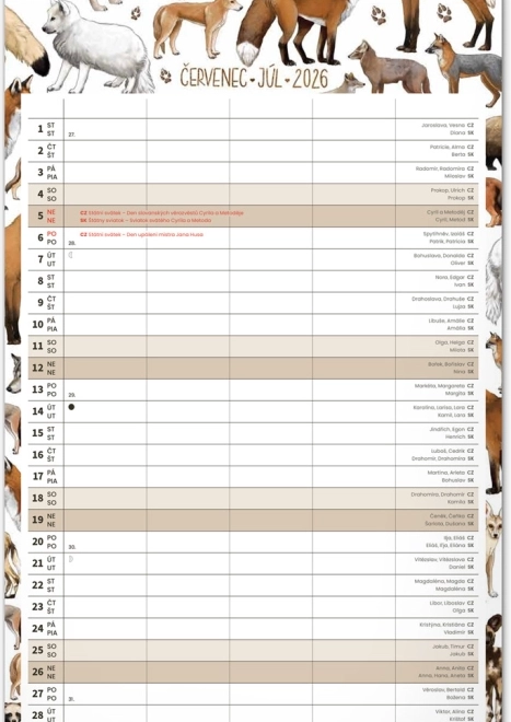 Calendario da parete Pianificatore per Famiglie 2026 con illustrazioni di Animalium