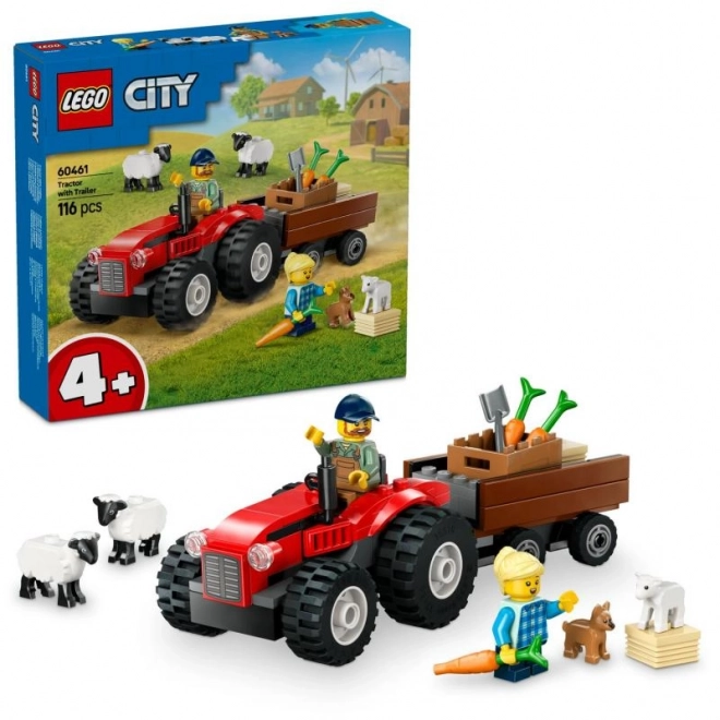 Trattore rosso con rimorchio e pecora Lego City