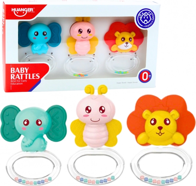Set Sonagli e Dentaruoli Animali per Neonati 3 pezzi