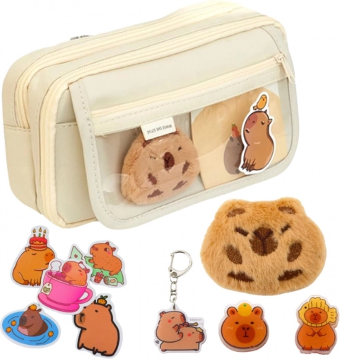 Astuccio a due scomparti con tasche e accessori Capibara 21x12 cm