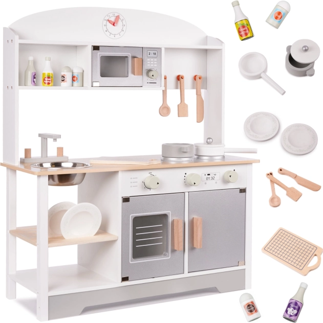 Cucinina per bambini in legno MDF con scolapiatti, grigia, 82 cm
