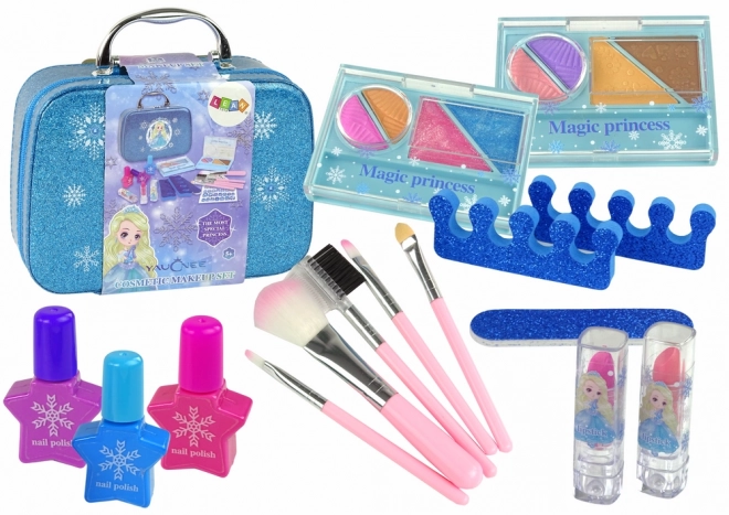 Set bellezza in valigetta blu cosmetici