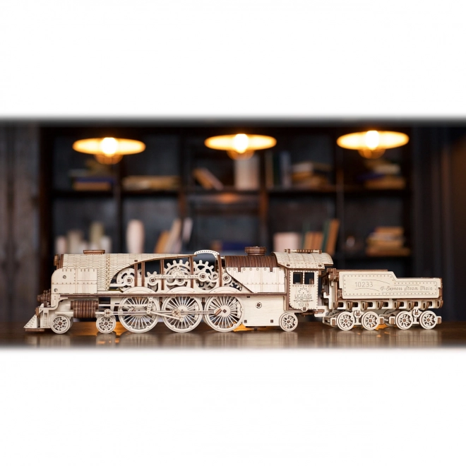 Locomotiva a tender meccanici in legno 3D Ugears