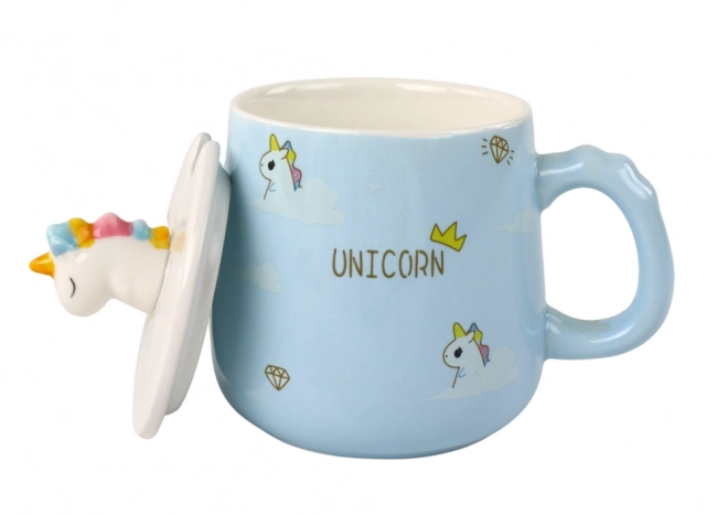 Tazza Unicorno Blu con Coperchio e Cucchiaio