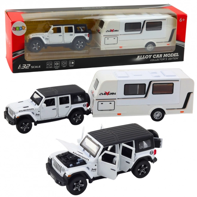 Auto fuoristrada con camper bianco 1:32