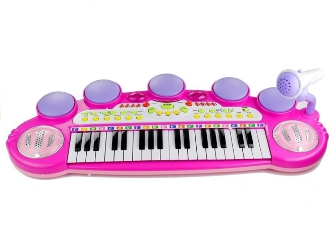 Pianoforte Rosa Bambina con Microfono e Sgabello